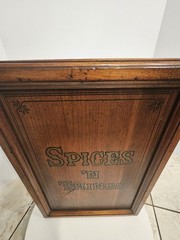 Vintage Wooden Wall Shelf Curio Cabinet “SPICES ‘N THINGS” Print Signed By Maker