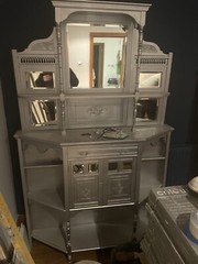 Antique Vintage Wooden Display Cabinet with Mirrors