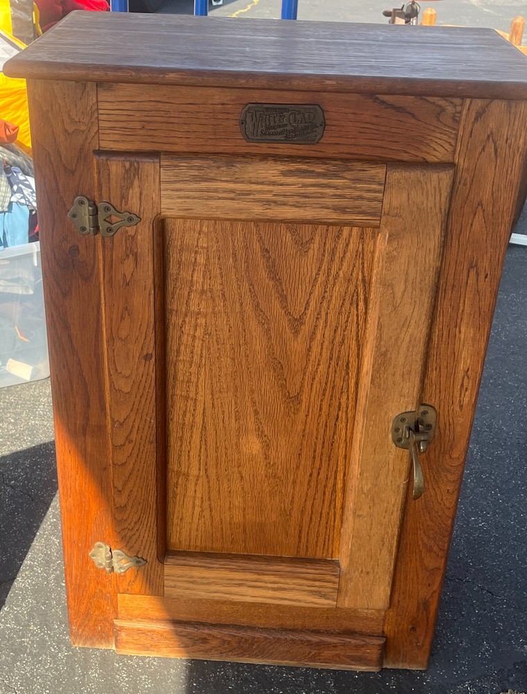 Antique White Clad Simmons Hardware Co Icebox Cabinet Side Table Storage Chest