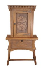 Antique Kuchins Oak Arts & Crafts Drybar Console China Cabinet Cupboard Hutch