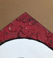 Decorative Salvaged Tin Ceiling 20″ x 23″ Red Metal Tin Oval Mirror Old 1861-23B