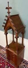 Antique French Gothic Revival Statuary Niche Cabinet Pedestal Altar Oak Late 19C