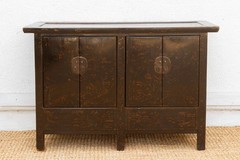 Antique Black Lacquer Chinoiserie Buffet Cabinet, Asian Lacquer Cabinet