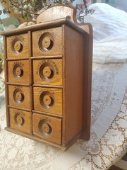 Antique Vintage 8-Drawer Wood Wall Hanging Spice Cabinet