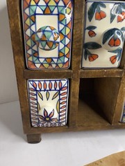 Mini Painted Cabinet Organizer – Wood And Ceramic Colorful – Missing Drawer – E