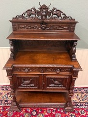Antique French Renaissance Revival Hunt Buffet Server Sideboard Dark Oak 19C