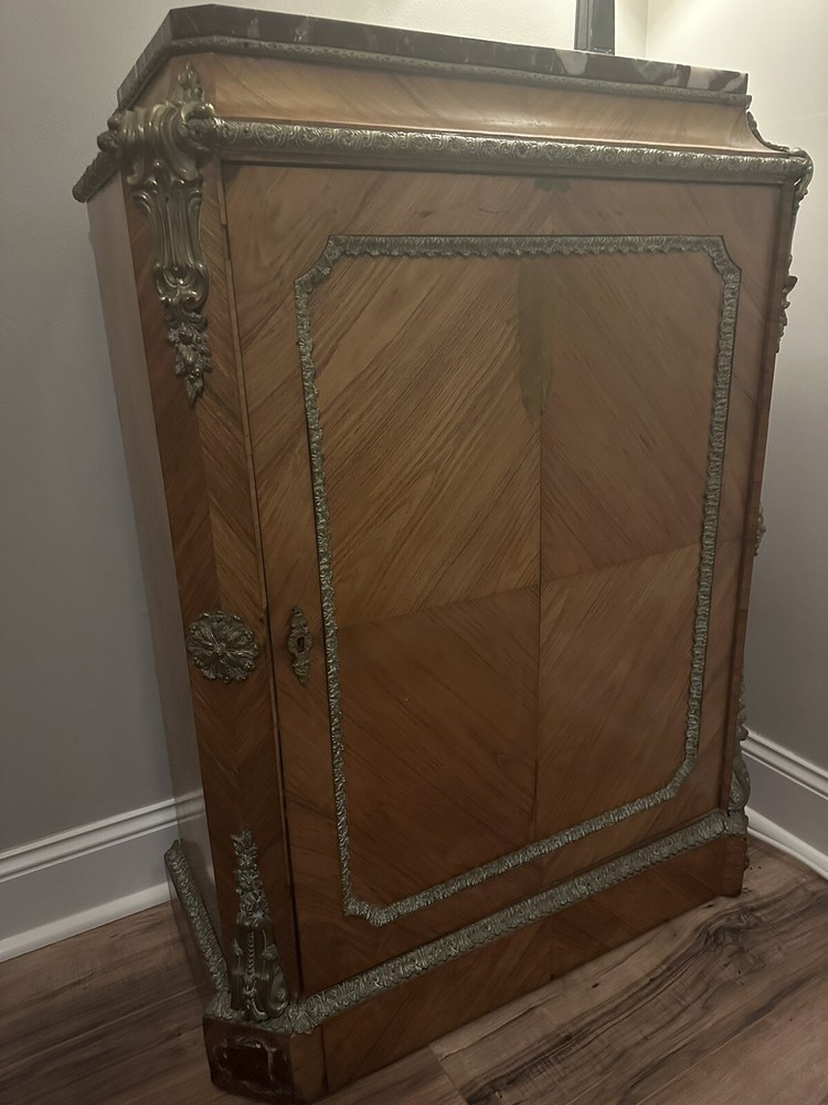 18th Century French Furniture Cabinets w/ bronze accents and natural marble top