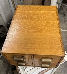 Vintage Wood Card Catalog 4 Drawer Tiger Oak Library Desk File Cabinet