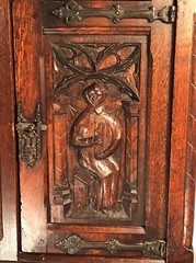 Antique French or Belgian Carved Oak Gothic Sacistry or Vestment Cabinet 51.5” H