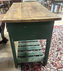 Antique British Rustic Green Painted Kitchen Island Butcher Block Table 53 x 26