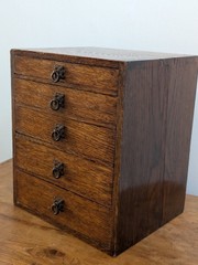 Oak 5 Graduated Drawer Small Cabinet Ceramic Insert Drawers Victorian Antique