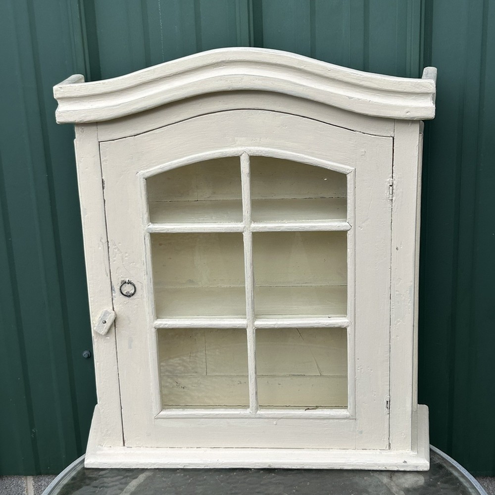 Antique Wooden Cabinet Glass front/sides Arched front, Shelves, Oneofakind Heavy