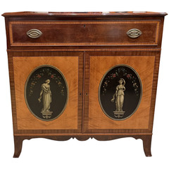 Adam Style Walnut & Satinwood Linen Cabinet with Painted Oval Panels