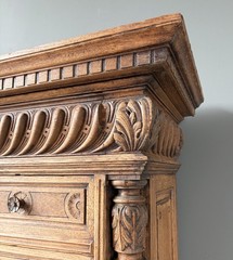 77″ Tall Antique French Apothecary Cabinet Solid Oak Carved with Compartments
