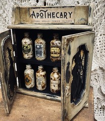 Witch Apothecary, Vintage Wooden Cabinet, Chalk Painted ~ Witches