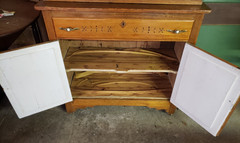 Antique Step-Back Cupboard Hutch Glass Doors Drop-Front Desk Engraved Panels