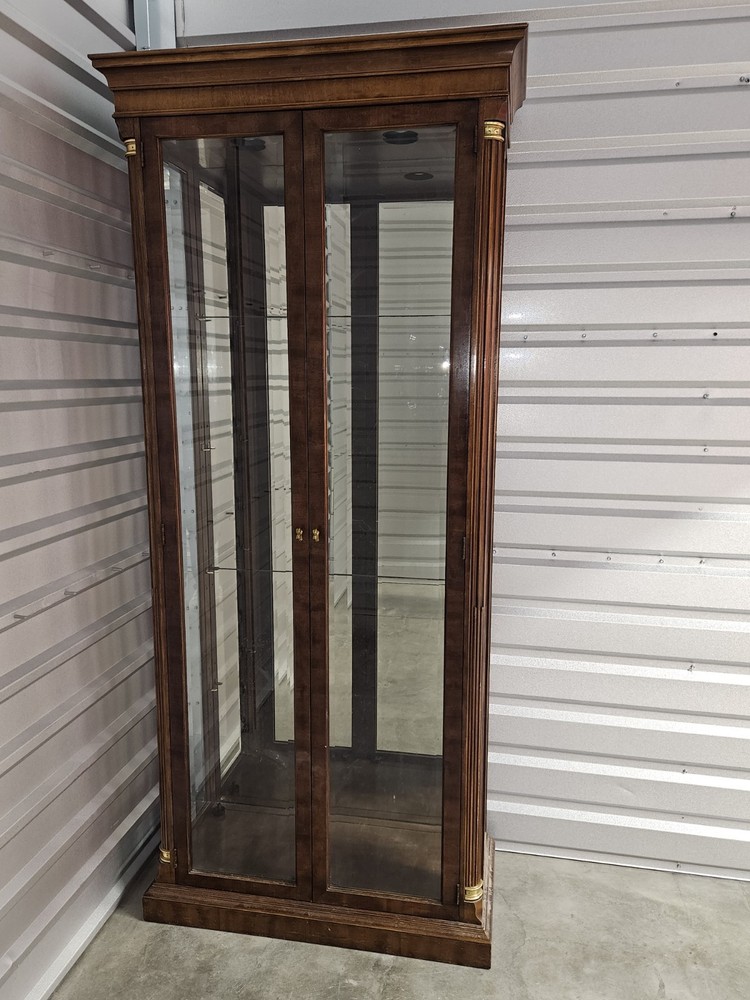 Illuminated Mirror Back Curio Cabinet with Glass Doors and Shelves and Led Light
