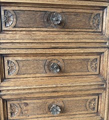 77″ Tall Antique French Apothecary Cabinet Solid Oak Carved with Compartments