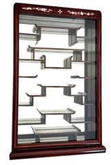 Chinese Carved Rosewood Mother-of-Pearl Wall Mounted Curio Display Cabinet