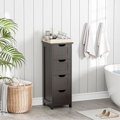 Narrow Floor Bathroom Storage Cabinet w/ Slide Out Drawers for Small Space Brown