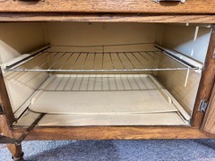 Antique Solid Oak Sellers Hoosier Cabinet w/ porcelain metal countertop