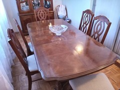 Antique Wooden China Cupboard and Wooden Table with 6 Chairs