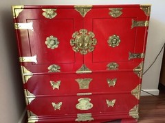 Vintage Red Asian Marriage Cabinet/Dresser/Chest