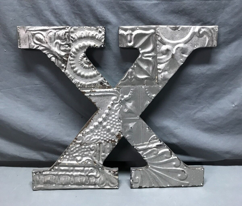 Decorative Salvage Tin Ceiling 16″ Patchwork Silver Metal VTG Letter X 223-25B