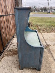 Antique 19th Cent Primitive Pine Blue Painted Cupboard Grain Box Sink we Deliver