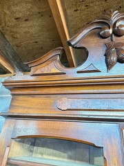 Antique Victorian Burl Walnut Bookcase Cabinet Cupboard Desk With Keys 2pc
