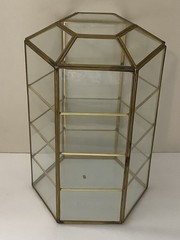 Vintage 13″ Hexagon Glass & Brass Curio Display Cabinet