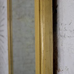 Vintage Neoclassic Revival Blonde Oak Demilune Cabinet or Console and Mirror