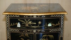 DECORATIVE CHINESE CHINOISERIE GEISHA GIRLS LACQUER SIDE CABINET SOAPSTONE
