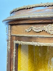 Antique French Louis XV Style Vitrine, Curved Glass Display Cabinet Hand Painted