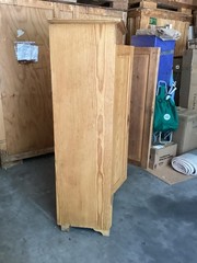 Antique Pine Two Door Wardrobe Cabinet With Removable Shelf & Bar Has Rack