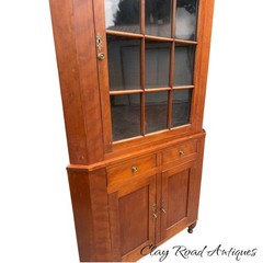 antique fiddleback cherry corner cupboard cabinet 1830 19th farm house refinish