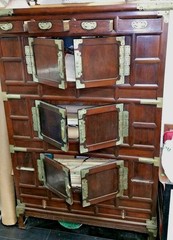ANTIQUE KOREAN WOOD CABINET WITH BRONZE FITTINGS AND HANDLES, 18th Century