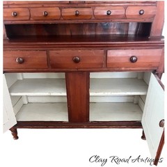 Antique Sheraton Dutch cupboard step back raised panel 8 drawers country farm