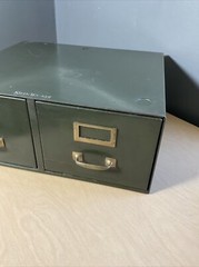 Vintage Shaw Walker Metal 2 Drawer Index Card File Cabinet 17.5” x 15.5” x 7”