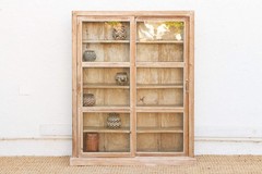 Antique Bleached Whitewash Slim Glass Cabinet