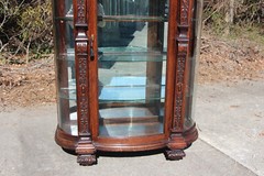 Victorian Heavily Carved Tiger Oak Bow Front China Display Cabinet Horner Flint