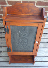 Wall Cabinet Mahogany Wood Punched Tin Pineapple Motif Farmhouse Décor