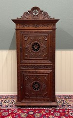 Antique French Breton Armoire Wardrobe Linen Cabinet Double Doors Drawer c. 1900