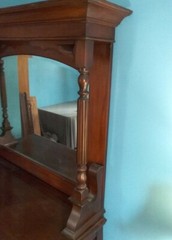 Vintage Mahogany Carved Front Mirrored Stepback Cabinet.