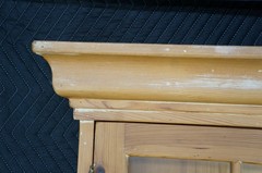 Rare English Knotty Pine Shallow Glazed Glass China Display Cabinet Cupboard 95″