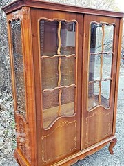 French vintage Country provincial double door footed Curio display cabinet