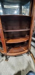 Antique Oak Victorian Bow Glass China Cabinet Curio