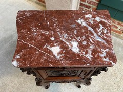 Antique French Nightstand Cabinet Marble Top Louis XV Carved Walnut c1890