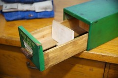Vintage John Deere Card Catalog Cabinet Wood drawer index file box organizer