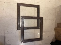 ANTIQUE OAK MERCANTILE CABINET SLIDING GLASS DOORS PAIR
